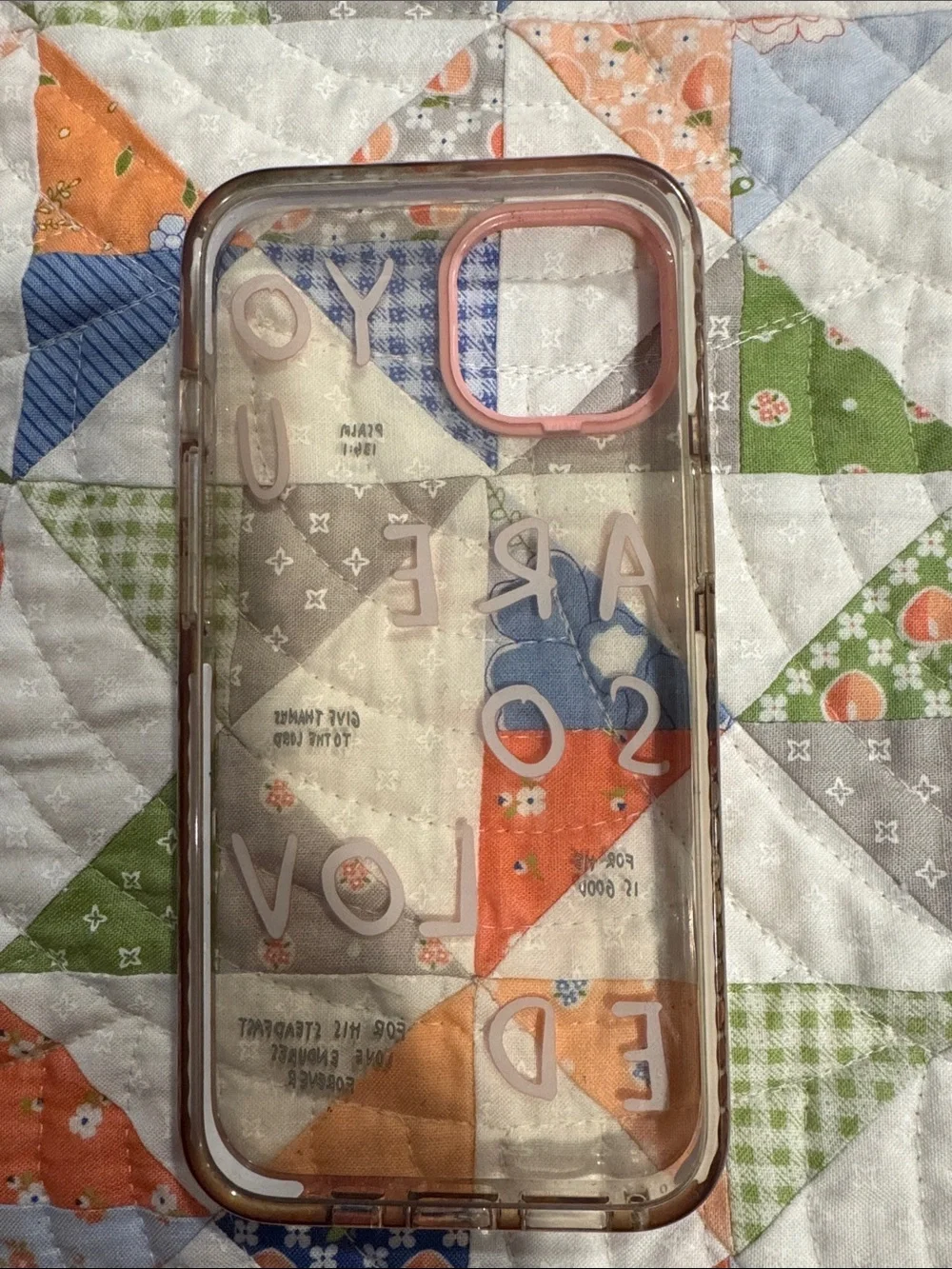 Clear Pink Lettered Protective Phone Case with Pink Camera Ring